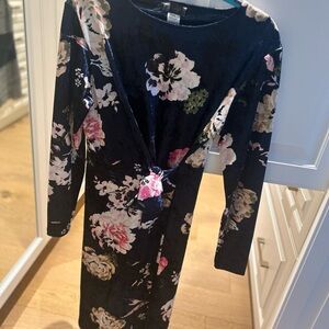 Floral Velvet Dress - Navy and Pink